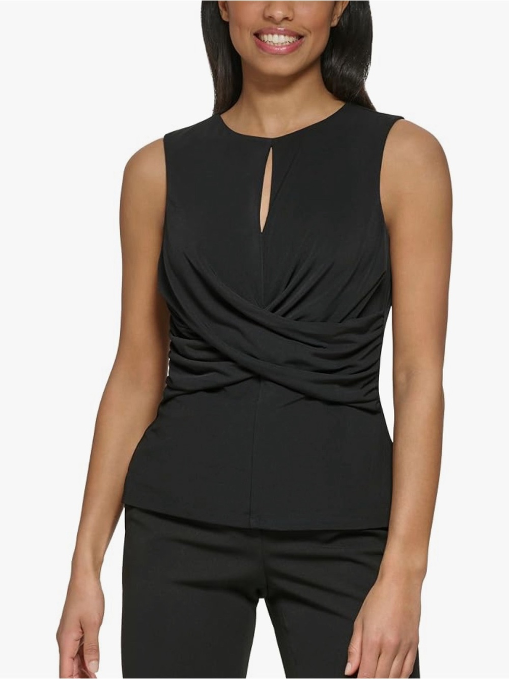 Dkny Black Sleeveless Twist-Front Keyhole Camisole Top